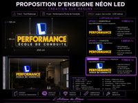 Enseigne néon LED personnalisée L-Performance École de Conduite – 200 cm